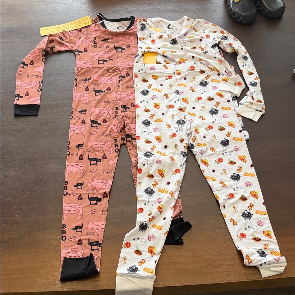 Kids Two Piece Bamboo Pajamas  - Pink BBQ & White Grill Print
